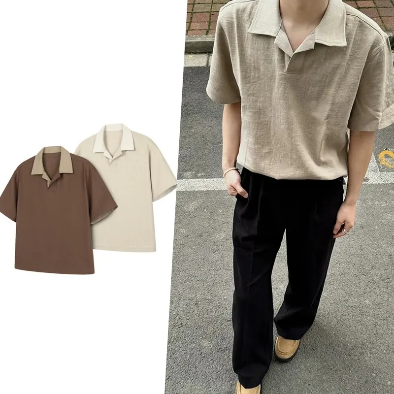 Golf short sleeve tee Summer vintage style linen polo shirt with loose collar and short sleeves retro casual style High-end