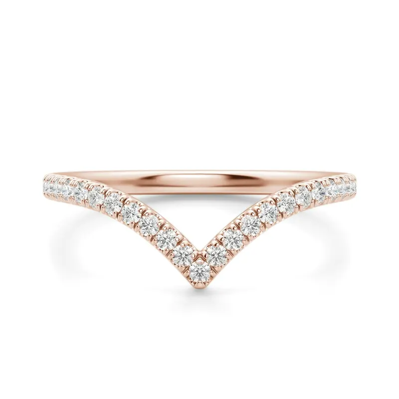 Obrączka Ślubna Luxe Chevron Accented Laboratoryjny Diament 585 Różowe Złoto (14K)