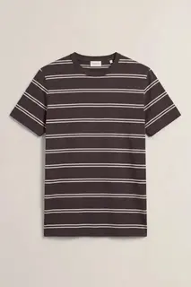 Gant Z Bawełny Pima T-Shirt Męski W Paski Brązowy