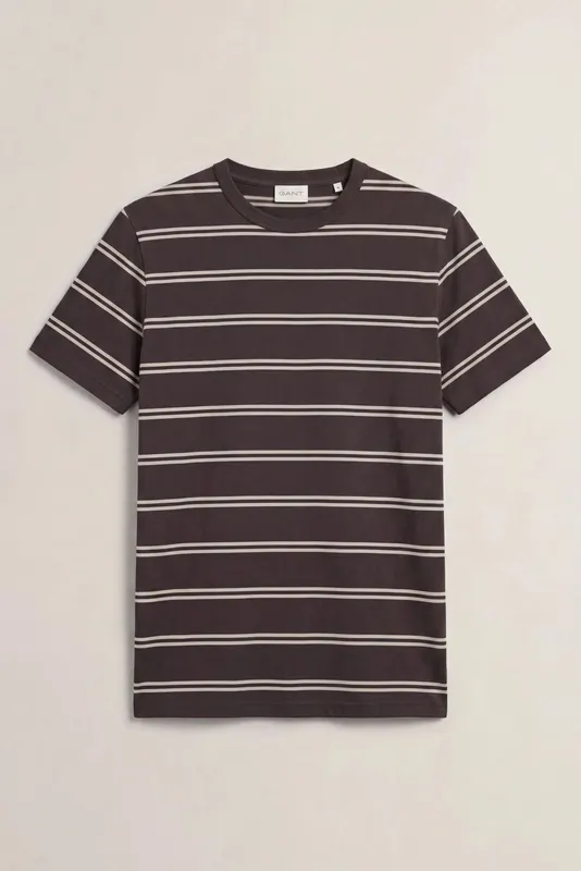 Gant Z Bawełny Pima T-Shirt Męski W Paski Brązowy