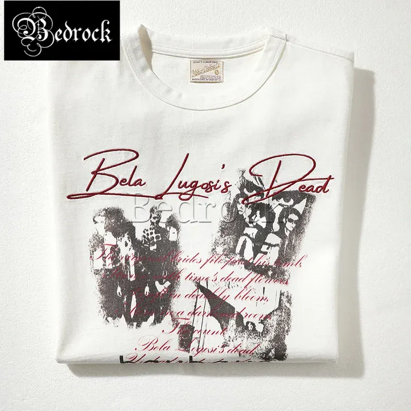 MBBCAR Men's Tees shirt Beige 230G Punk Rock Vintage Short Sleeved Top High-Density Direct Inkjet Printing Pure Cotton T-Shirt