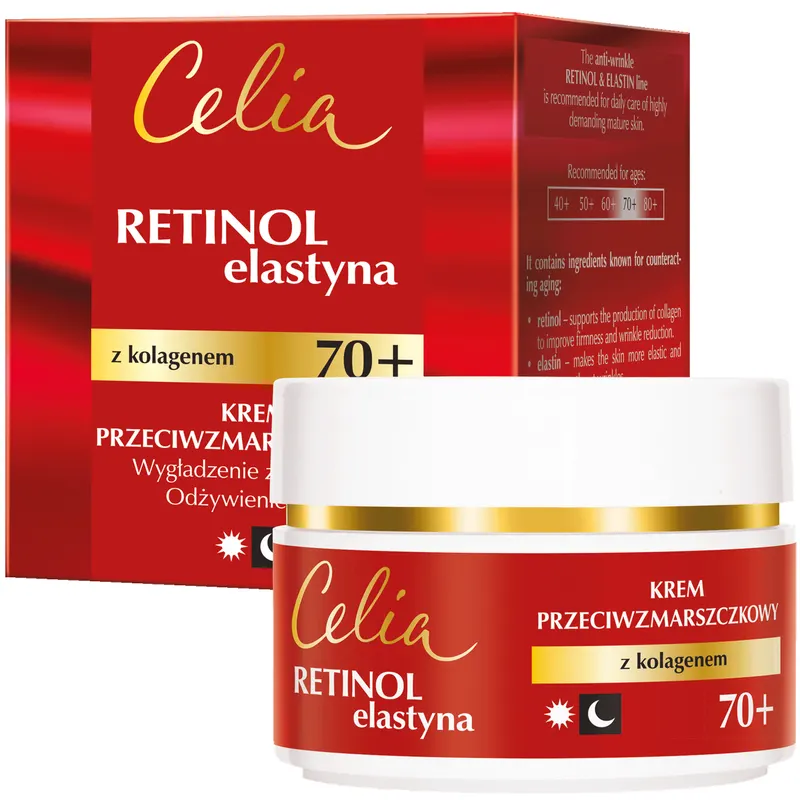 Celia Retinol & Elastyna przeciwzmarszczkowy krem na dzień i noc 70+ z retinolem, elastyną, kolagenem, D-pantenolem i witaminą E 50 ml