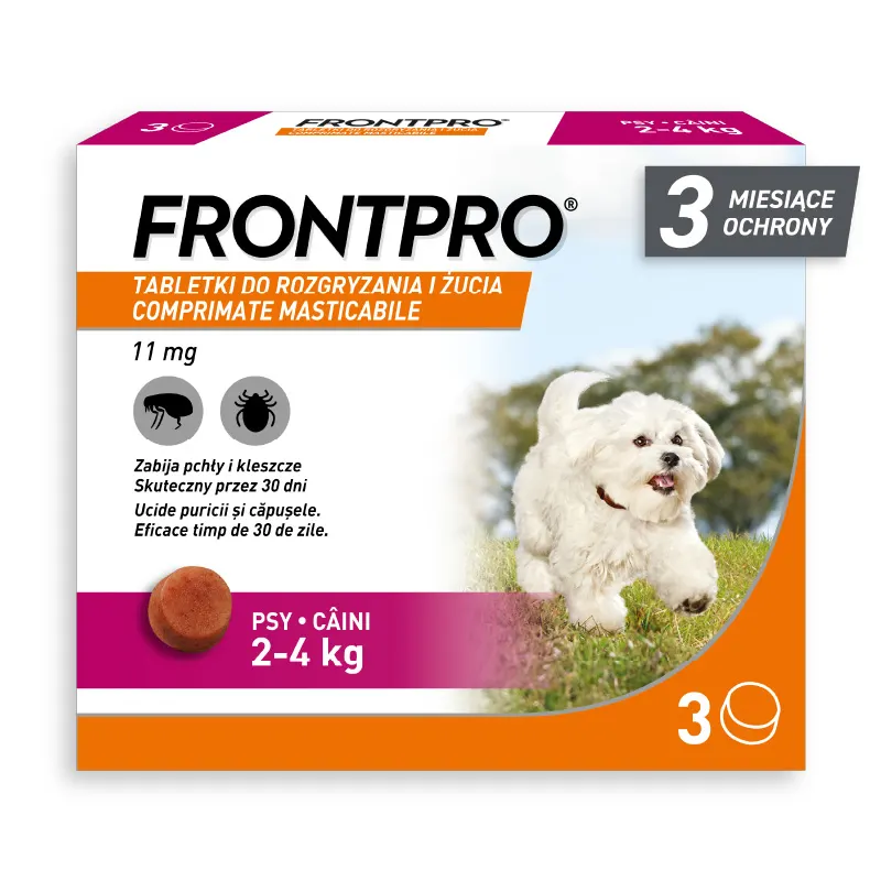 FRONTPRO® tabletki na pchły i kleszcze, dla psów od 2 do 4 kg - S: 11 mg dla psów 2-4 kg (3 tabletki)