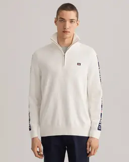 Gant Męski Biały Sweter Regular Fit Half-Zip Z Logo