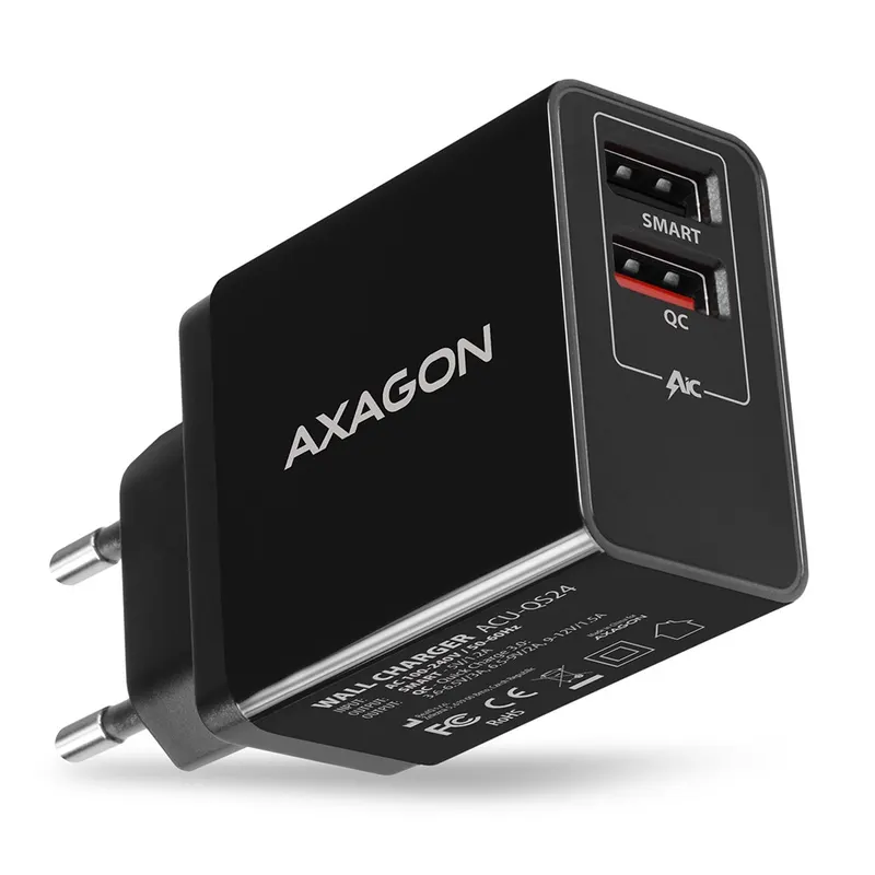 AXAGON ACU-QS24 Ładowarka sieciowa QC 24W, 2x port USB-A, QC3.0/AFC/FCP + 5V/1.2A