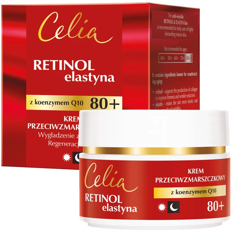 Celia Retinol & Elastyna przeciwzmarszczkowy krem na dzień i noc 80+ z retinolem, elastyną, koenzymem Q10, kolagenem, D-pantenolem i witaminą E 50 ml
