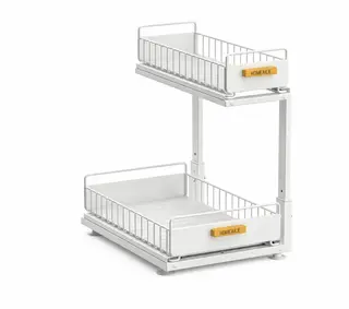 Organizer Pod Zlew Metalowy 2 Poziomy Wysuwane Półki Biały