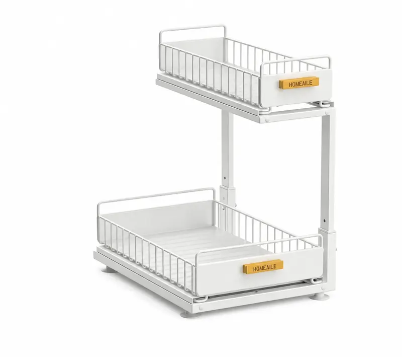 Organizer Pod Zlew Metalowy 2 Poziomy Wysuwane Półki Biały