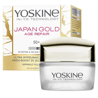 Yoskine Japan Gold krem do twarzy na dzień i noc 50+ z 24k złotem, peptydem i ekstraktem z mirtu 50 ml