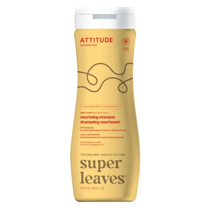 Attitude SUPER LEAVES, Odżywczy szampon do włosów kręconych i falowanych, z olejem moringa, 473 ml