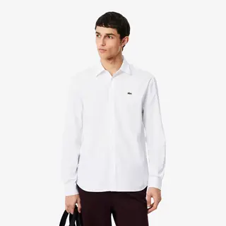 Lacoste Koszula Z Tkaniny Pinpoint Regular Fit Biała Męskie Biały