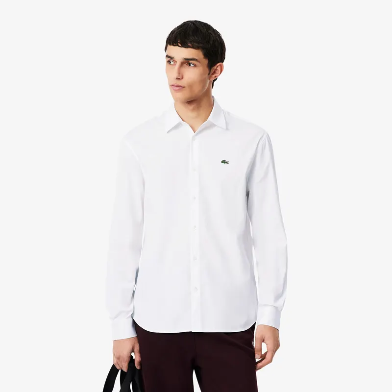 Lacoste Koszula Z Tkaniny Pinpoint Regular Fit Biała Męskie Biały