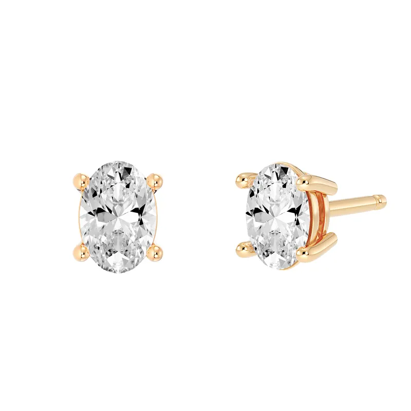 4-Prong Kolczyki Sztyfty z Naturalnym Owalnym Diamentem 0.50 Karata 585 Różowe Złoto (14K)