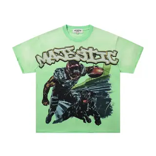 MAJESTIK Hip-Hop Style Beaded Print Loose Street Retro Distressed Trendy Short-Sleeved T-Shirt for Summer