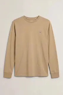 Gant T-Shirt Z Długim Rękawem Męski Slim Fit Beżowy