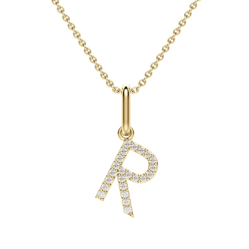 Wisiorek Litera "R" Laboratoryjny Diament 585 Żółte Złoto (14K)