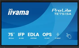 IIYAMA Monitor interaktywny 75 cali TE7515A-B2AG, VA,4K,40pkt,550cd,DeepContrast-IR+, HDMI x2,DP,USB-C, 2 x 20W, OPS Slot x1, 5xUSB, 2xRJ45,8-Array