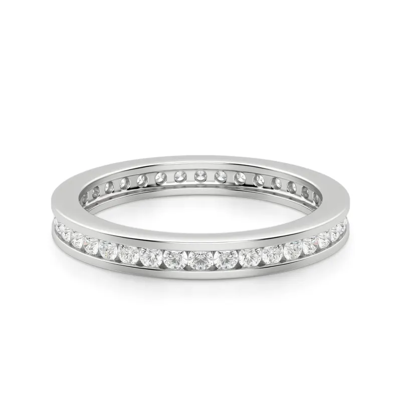 Obrączka Ślubna Eternity Channel Set z Okrągłymi Kamieniami 1.50 mm Laboratoryjny Diament 585 Białe Złoto (14K)