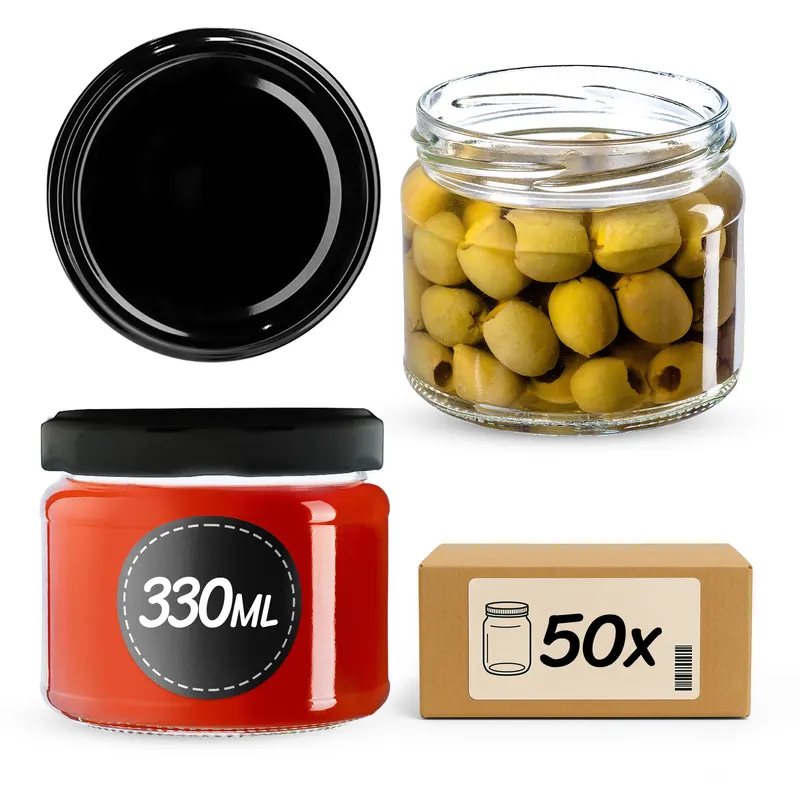 Słoiki Sonka 330ml 50szt fi 82 mm + wieczka czarne