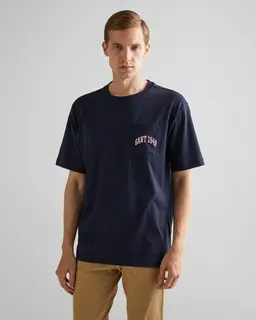 Gant Bawełniany T-Shirt Męski Z Nadrukiem Okrągły Kołnierzyk Relaxed Fit