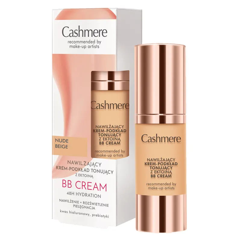 Cashmere BB Nude Beige nawilżający krem-podkład tonujący z ektoiną, kwasem hialuronowym, prebiotykami, gliceryną i witaminą E 30 ml