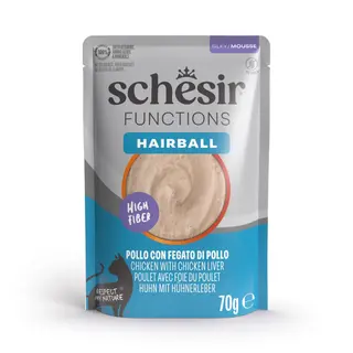 Schesir Functions Mousse, 12 x 70 g - Hairballs kurczak i wątróbka z kurczaka