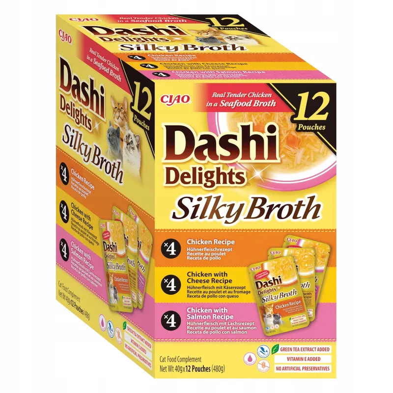 INABA Dashi Delights Silky Broth Mix z kurczakiem i łososiem Box - mokra karma dla kota - 12x40g