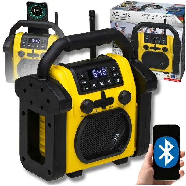 Wytrzymałe Radio Budowlane Bluetooth IPX 54 Odporne Przenośne Adler