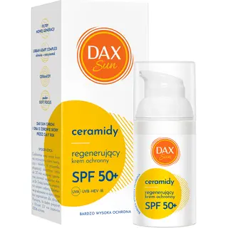 Dax Sun regenerujący krem ochronny SPF 50+ do twarzy z ceramidami, niacynamidem, ektoiną i pudrem Soft Focus 30 ml