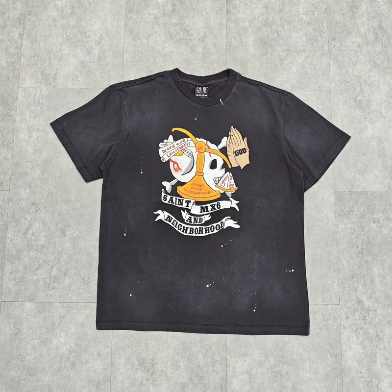Yao Fashion Saint OF Michael 25SS Vintage Luxury Brand High Street Y2k Graphics Men Tops Tee Oversize Casual T Shirt For Men