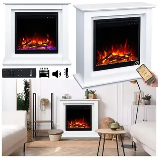 Kominek Elektryczny LED 3D AFLAMO Sund Biały Wkład Grzewczy 1500 W Głośnik