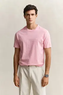 Gant Bawełniany T-Shirt Męski Z Okrągłym Kołnierzykiem Regular Fit Różowy