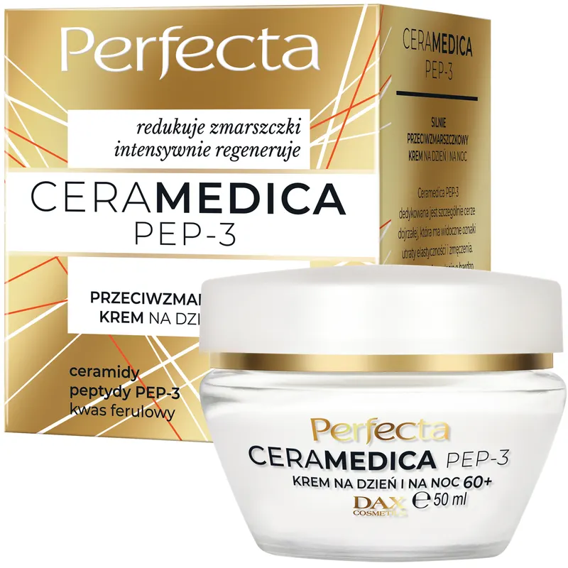Perfecta Ceramedica PEP-3 silnie przeciwzmarszczkowy krem 60+ na dzień i noc z ceramidami, kwasem ferulowym i 3 peptydami 50 ml