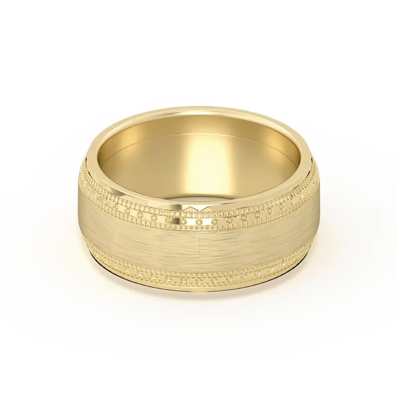 Double Beaded Wysoka Polska Obrączka Ślubna 585 Żółte Złoto (14K) 8 MM