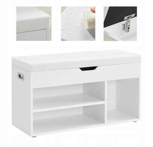 Szafka na buty z siedziskiem 80 x 44 x 30 cm biała otwierana piankowa