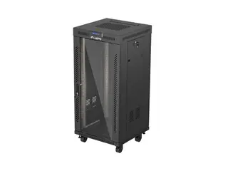 Lanberg Szafa instalacyjna rack stojąca 19" 24U 600x600 czarna drzwi przeszklone LCD ( Flat pack)V2