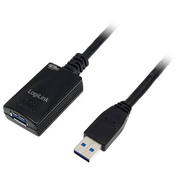 LogiLink USB 3.0 cable, USB-A/M to USB-A/F, amplifier, czarny, 5 m