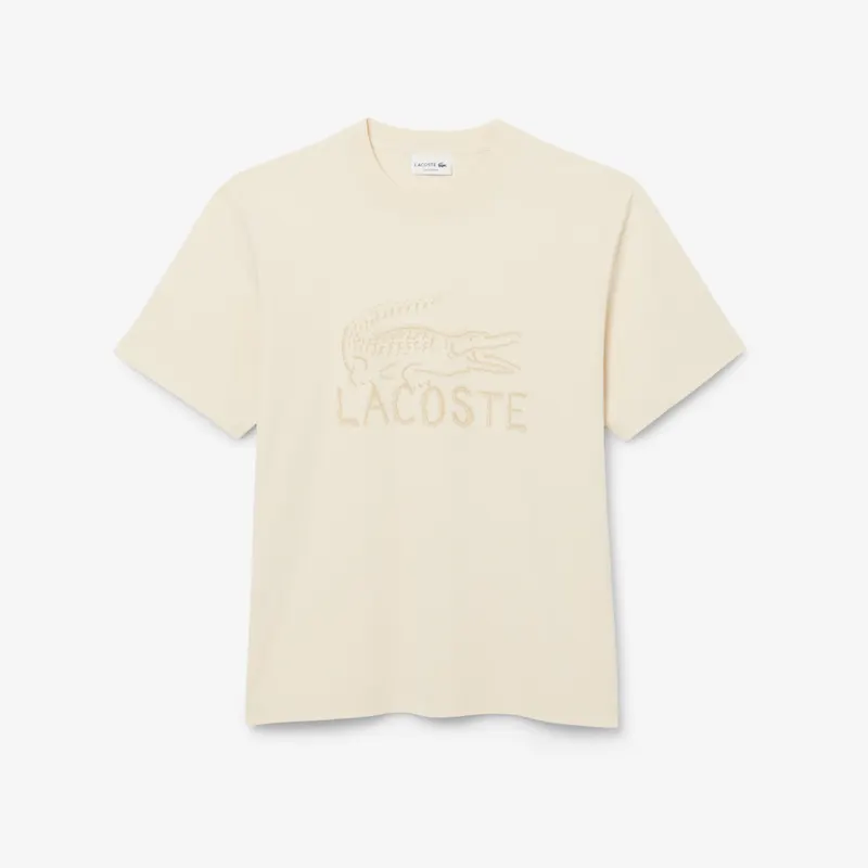 Lacoste Bawełniany T-Shirt Z Nadrukiem Męskie Beżowy