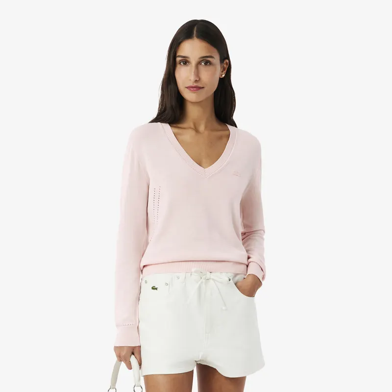 Lacoste Bezszwowy Sweter Z Dzianiny Z Dekoltem W Serek