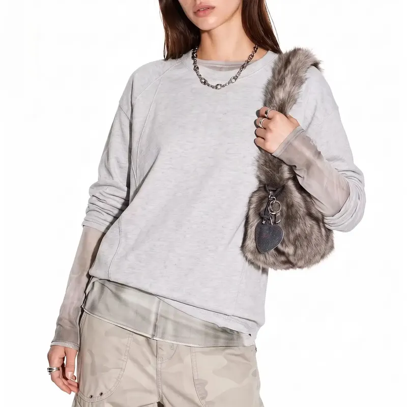 Jiezhan Men's Clothing | Street-style Retro Deconstructed Patchwork Long-sleeve T-shirt, 26th Autumn New Arrival,