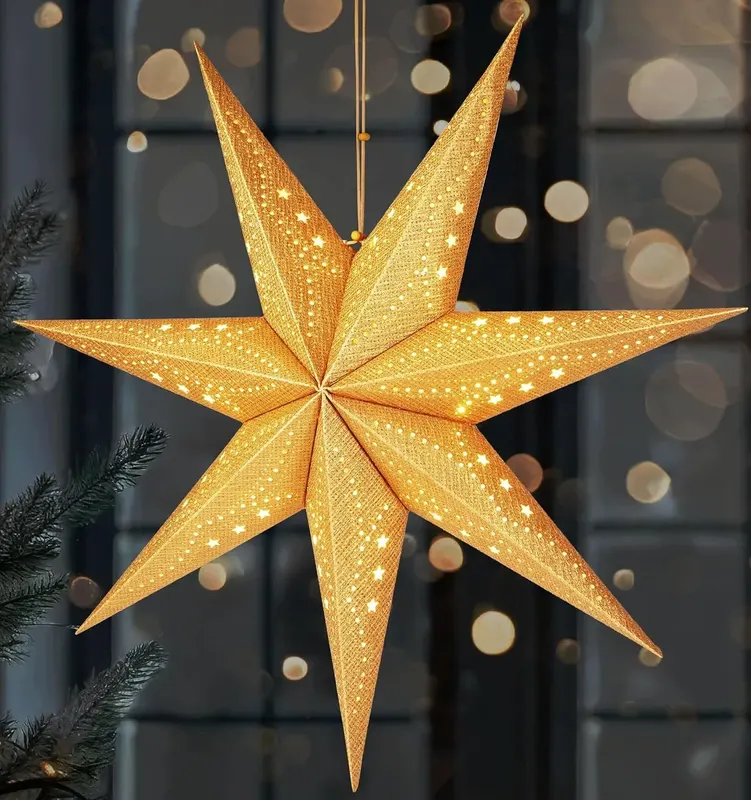Gwiazda adwentowa LED 60 cm złota do zawieszenia dekoracja świąteczna 3D