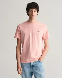 Gant Bawełniany T-Shirt Męski Z Okrągłym Dekoltem Regular Fit Różowy