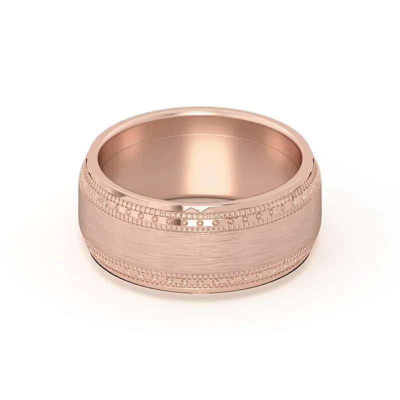 Double Beaded Wysoka Polska Obrączka Ślubna 585 Różowe Złoto (14K) 8 MM