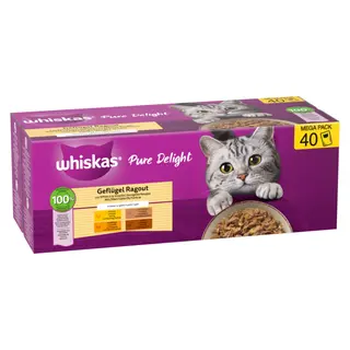 Whiskas Pure Delight, 40 x 85 g - Ragout z drobiu w galarecie (4 smaki)