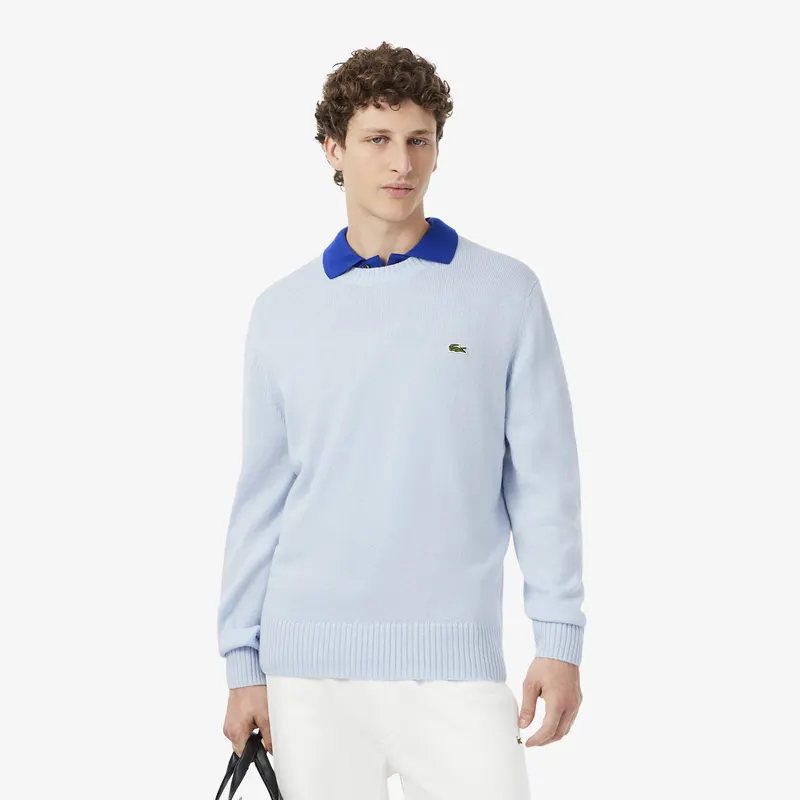 Lacoste Wełniany Sweter Z Okrągłym Dekoltem Męskie Niebieski