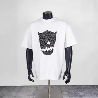 Thug Club Street Hip-Hop Style Evil Face Cracked Pattern Loose Men's and Women's Short-Sleeved T-Shirt