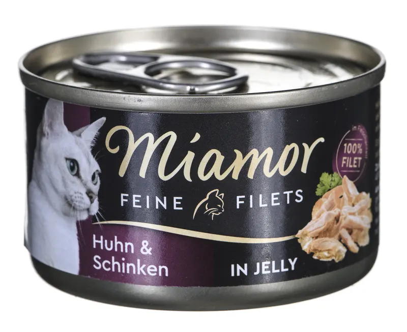 MIAMOR Feine Filets - filety mięsne kura z szynką i ryżem - mokra karma dla kota - 100 g