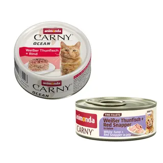 animonda Carny: Ocean, 12 x 80 g + Adult Fine Fillets w galarecie, 60 g gratis! - Biały tuńczyk z wołowiną + Biały tuńczyk i lucjan czerwony