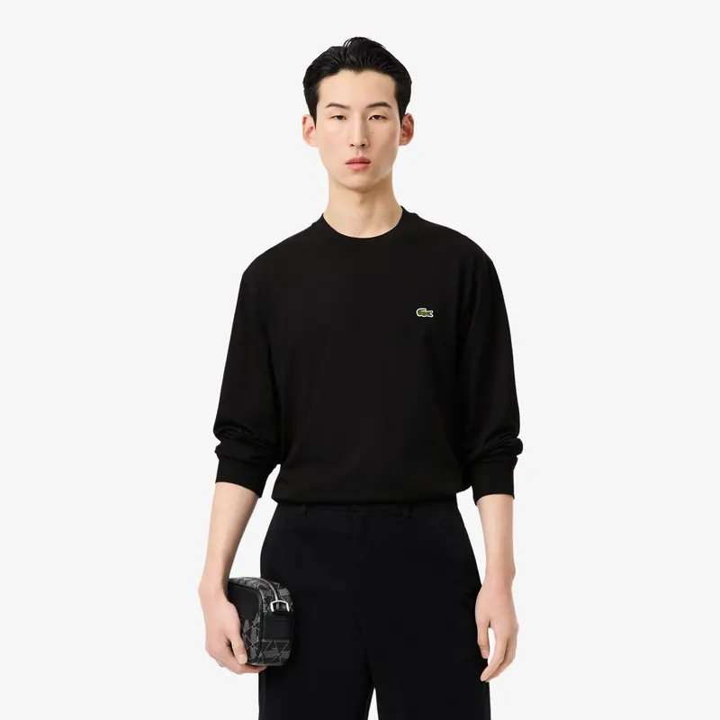 Lacoste Koszulka Męska Z Długim Rękawem Bawełniana Czarna Czarny