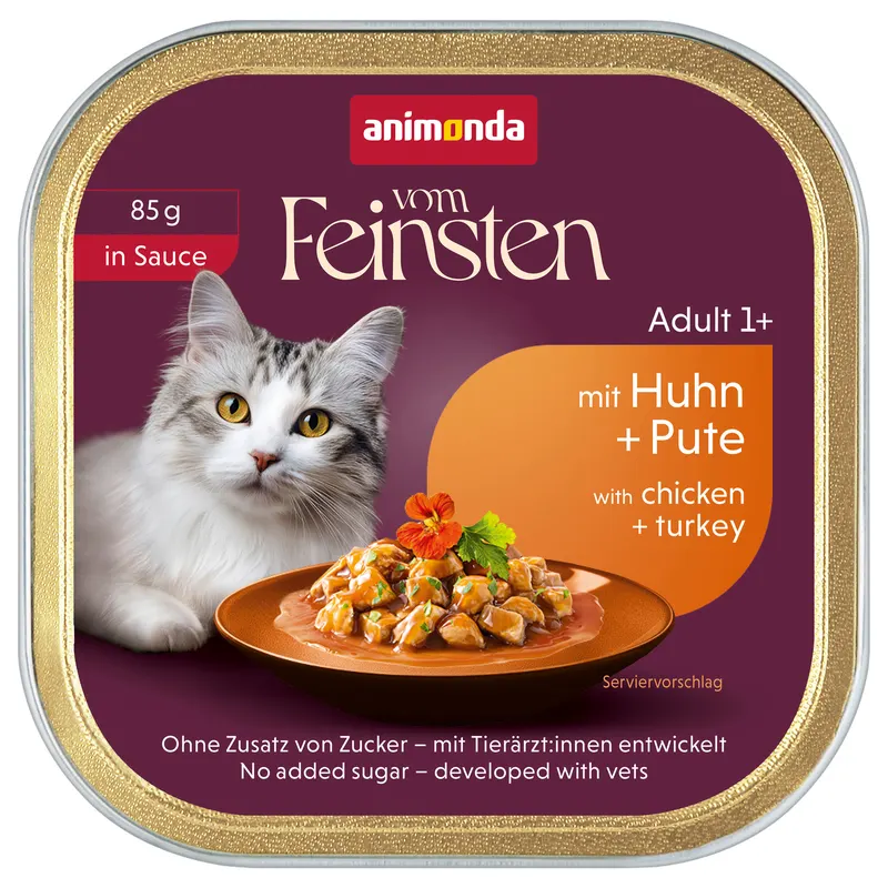 animonda vom Feinsten Adult, 32 x 85 g - Kurczak i indyk w sosie